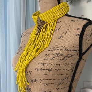 Handmade Yellow Beaded Fringe Choker Necklace